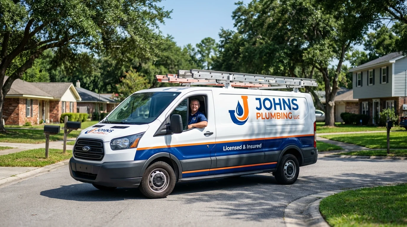 Johns Plumbing LLC service van in Port Aransas, TX