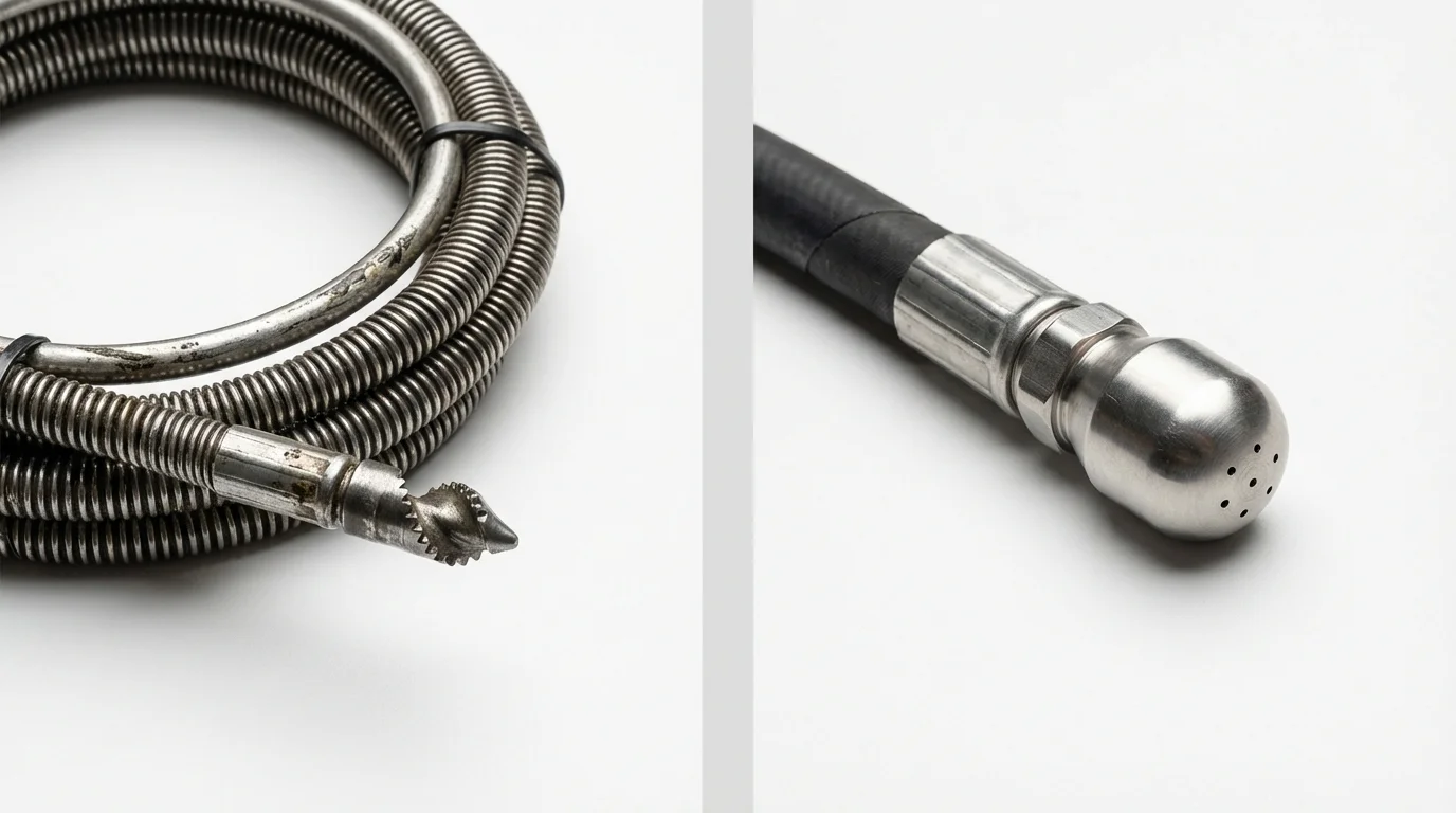 Drain snake cable and hydro jetting nozzle used for drain cleaning in Port Aransas, TX