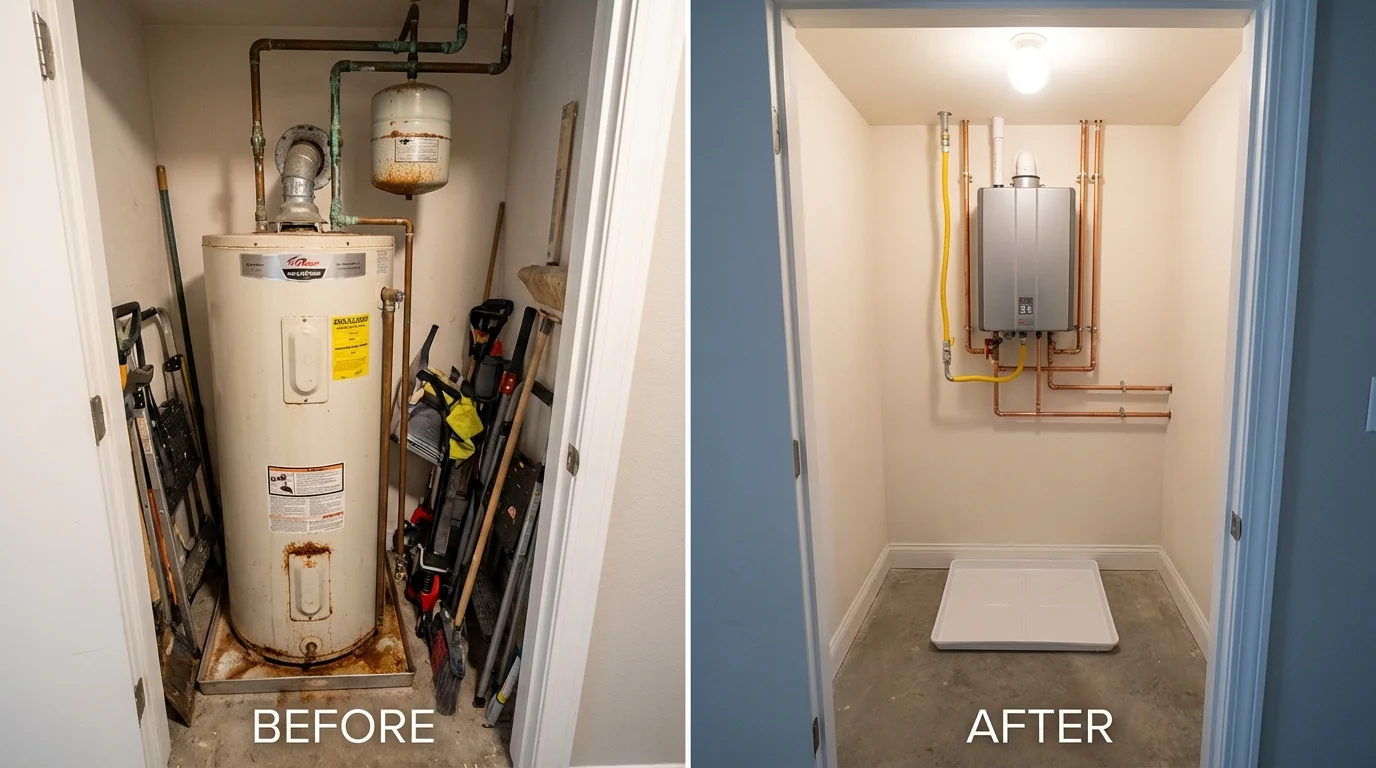Tank water heater versus wall-mounted tankless unit comparison for Port Aransas, TX homeowners